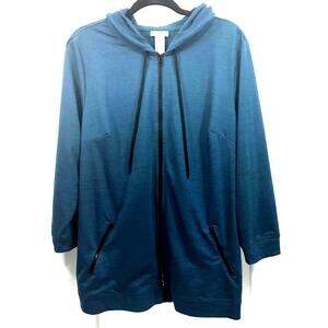 Catherines Women's Long Sleeve Full Zip Lightweight Hoodie Jacket Teal Size 0X